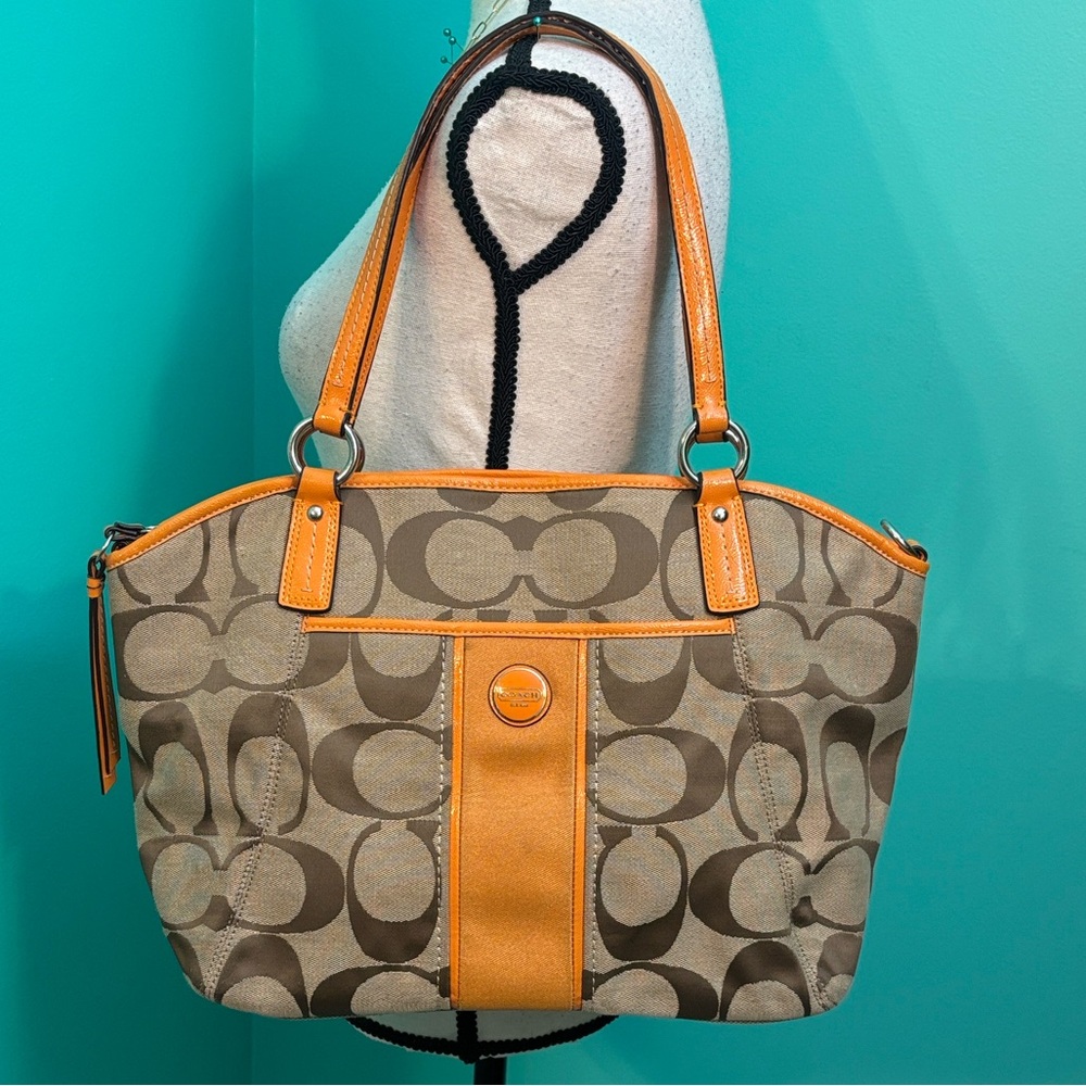 Coach Signature Canvas Tote with Orange Trim